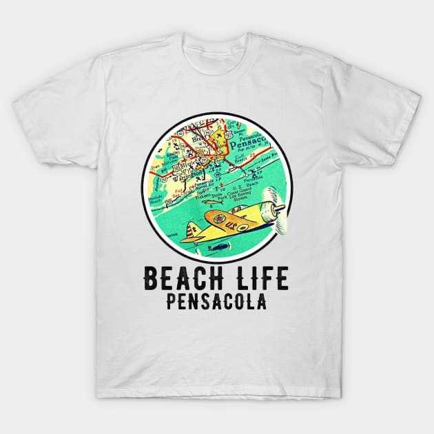 Pensacola Florida Beach Life Vintage Old Map Style T-Shirt by Joaddo